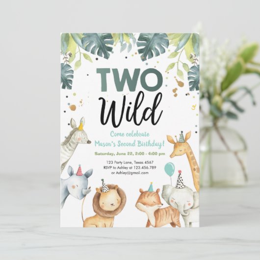 Twee wilde Safari-dieren tweede uitnodiging (Staand voorkant)