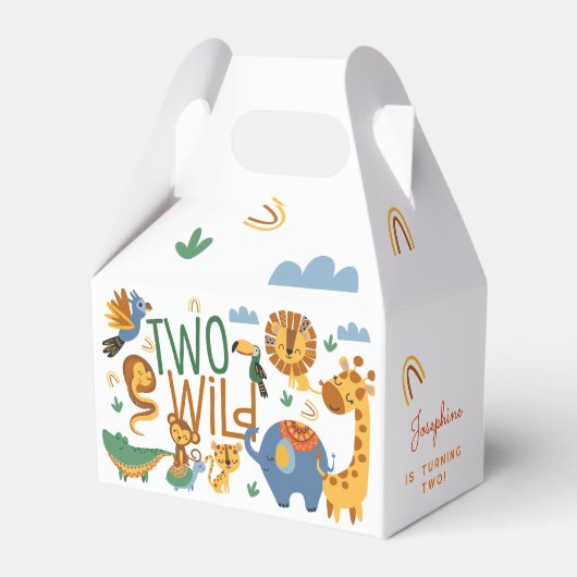 Twee wilde safari dieren tweede verjaardagsfeestje bedankdoosjes (Achterkant)