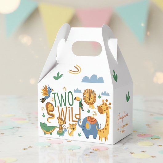 Twee wilde safari dieren tweede verjaardagsfeestje bedankdoosjes