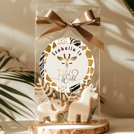 Twee wilde Safari dierenprint giraf verjaardag Ronde Sticker