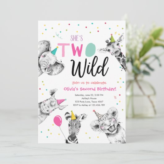 Twee wilde safari feestdieren tweede verjaardag kaart (Staand voorkant)