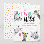 Twee wilde safari feestdieren tweede verjaardag kaart (Voorkant / Achterkant)