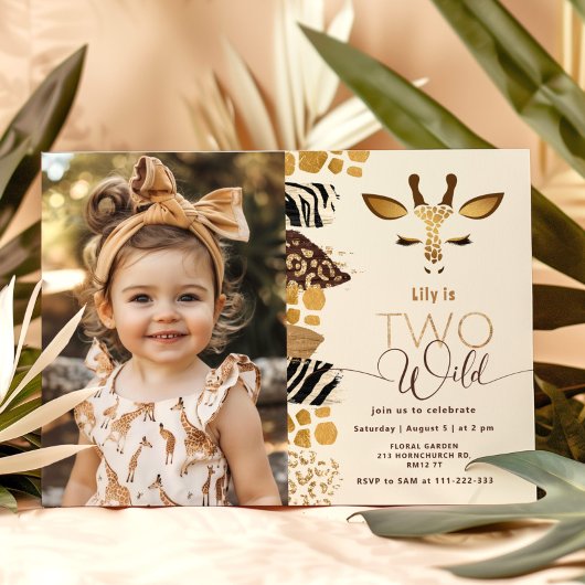 Twee wilde Safari giraffe moderne gouden foto verj Kaart