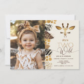 Twee wilde Safari giraffe moderne gouden foto verj Kaart (Voorkant)