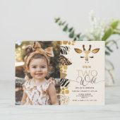 Twee wilde Safari giraffe moderne gouden foto verj Kaart (Staand voorkant)