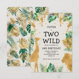 Twee Wilde Safari Groen Goud Ecru 2e Verjaardag Kaart