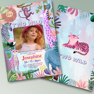 Twee wilde safari jungle dieren meisje verjaardags kaart