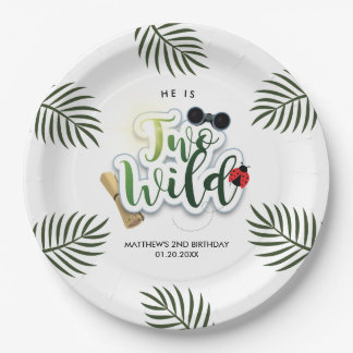 Twee Wilde Safari Jungle Tropische Verjaardagsfees Papieren Bordje