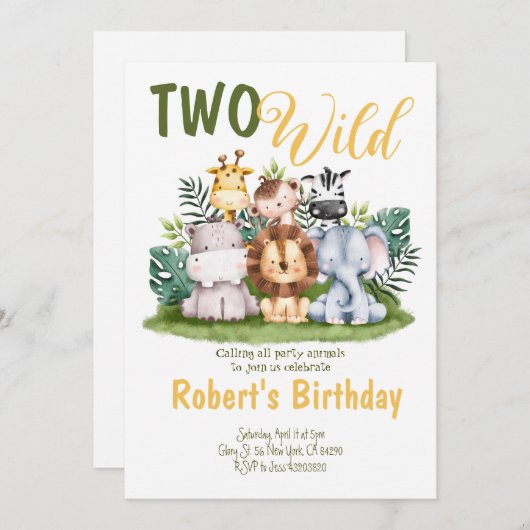 Twee wilde Safari Kids verjaardagsuitnodiging  Kaart (Voorkant / Achterkant)