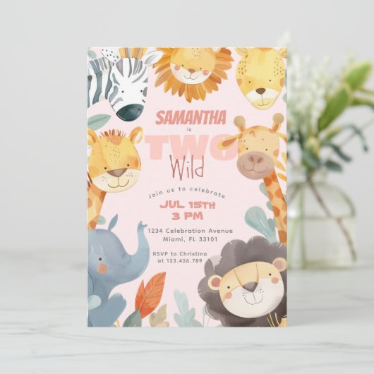 Twee wilde Safari Meisjes 2e tweede roze verjaarda Kaart (Staand voorkant)