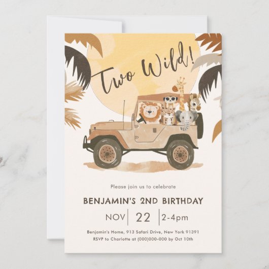 Twee wilde Safari Oerwouden 2e Verjaardag Kaart (Voorkant)