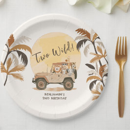 Twee wilde Safari Oerwouden 2e Verjaardag Papieren Bordje
