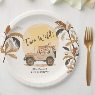 Twee wilde Safari Oerwouden 2e Verjaardag Papieren Bordje