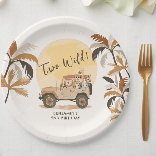 Twee wilde Safari Oerwouden 2e Verjaardag Papieren Bordje