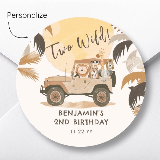 Twee wilde Safari Oerwouden 2e Verjaardag Ronde Sticker