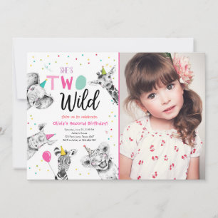 Twee wilde Safari Party Dieren Tweede Verjaardag I Kaart