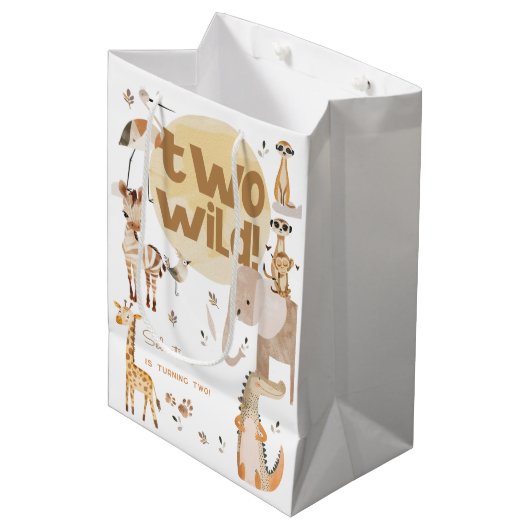 Twee wilde safaridieren kinder tweede verjaardag medium cadeauzakje (Voorkant Gekanteld)