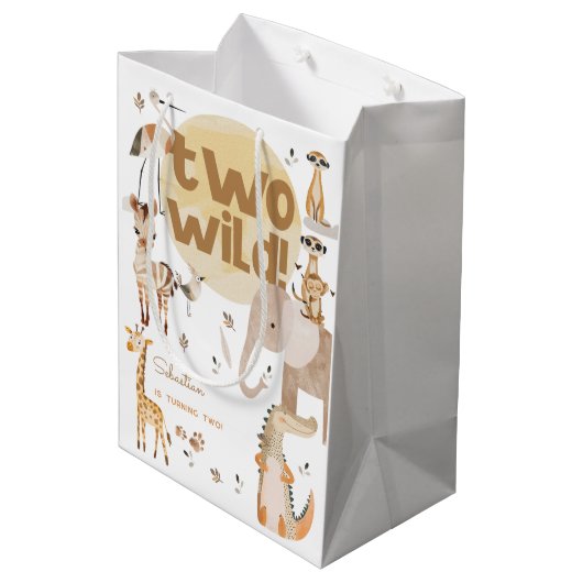 Twee wilde safaridieren kinder tweede verjaardag medium cadeauzakje (Achterkant Gekanteld)