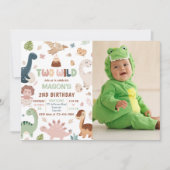 Twee wilde Schattigee Dinosaurus 2e Verjaardag Fot Kaart (Voorkant)