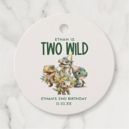 Twee wilde Schattigee Dinosaurus 2e Verjaardagsfee Bedankjes Labels