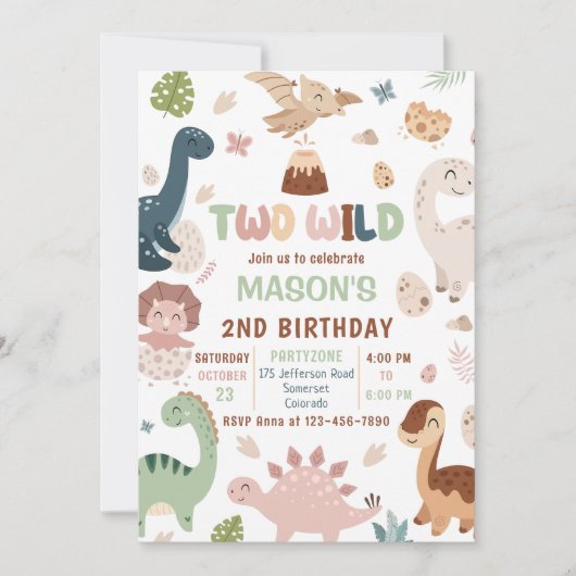 Twee wilde Schattigee dinosaurus 2e verjaardagsfee Kaart (Voorkant)