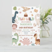 Twee wilde Schattigee dinosaurus 2e verjaardagsfee Kaart (Staand voorkant)