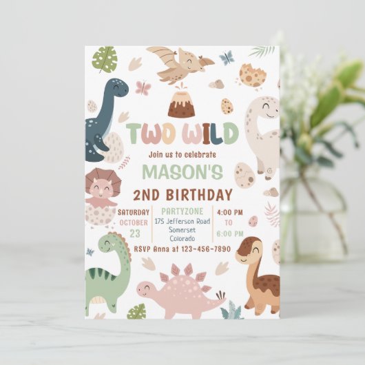 Twee wilde Schattigee dinosaurus 2e verjaardagsfee Kaart (Staand voorkant)