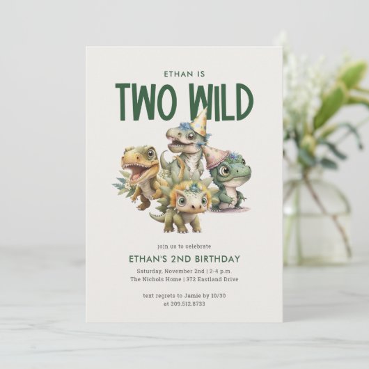 Twee wilde Schattigee dinosaurus 2e verjaardagsfee Kaart (Staand voorkant)