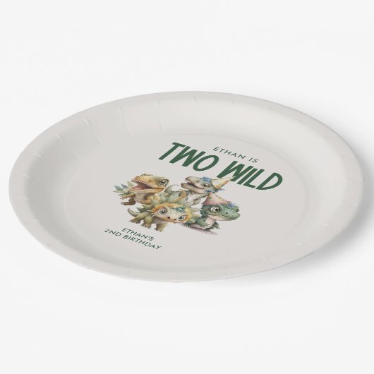 Twee wilde Schattigee dinosaurus 2e verjaardagsfee Papieren Bordje (Gekanteld)