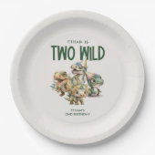 Twee wilde Schattigee dinosaurus 2e verjaardagsfee Papieren Bordje (Voorkant)