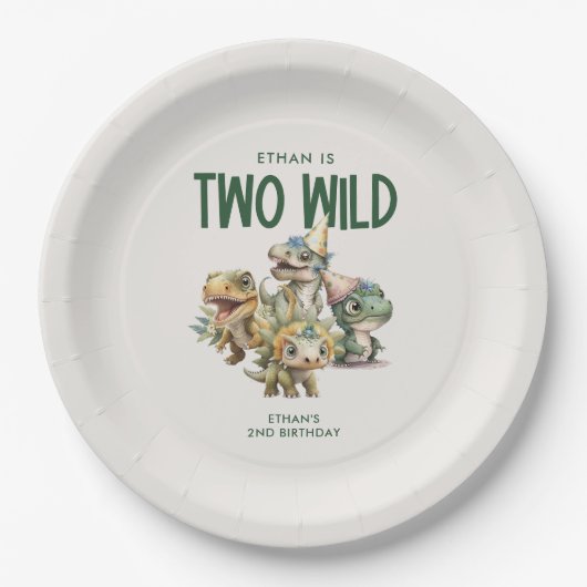 Twee wilde Schattigee dinosaurus 2e verjaardagsfee Papieren Bordje (Voorkant)