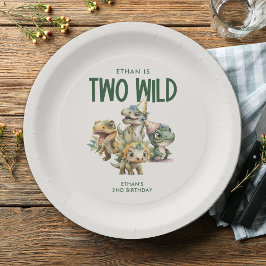 Twee wilde Schattigee dinosaurus 2e verjaardagsfee Papieren Bordje