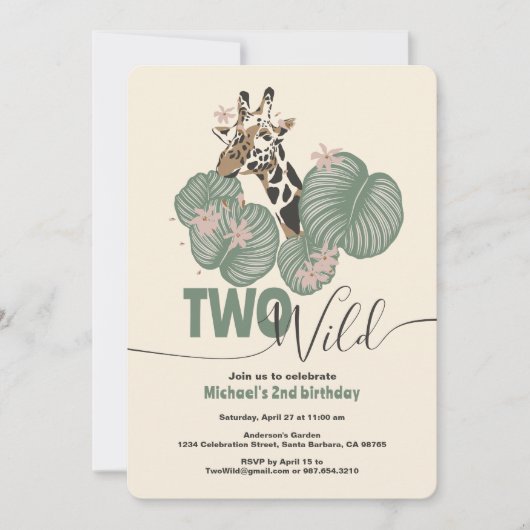 Twee Wilde Schattigee Giraffe Dier 2e Verjaardagsf Kaart (Voorkant)