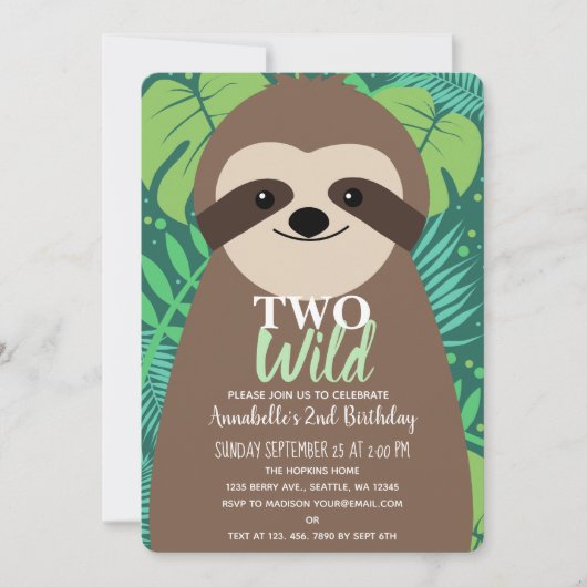 Twee wilde Schattigee luiaard Kinder tweede verjaa Kaart (Voorkant)