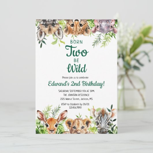 Twee wilde Schattigee Waterverf Safari dieren Verj Kaart (Staand voorkant)