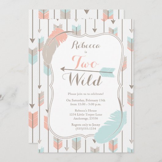 TWEE Wilde Tribal Pijlen Tweede Verjaardagsfeestje Kaart (Voorkant / Achterkant)