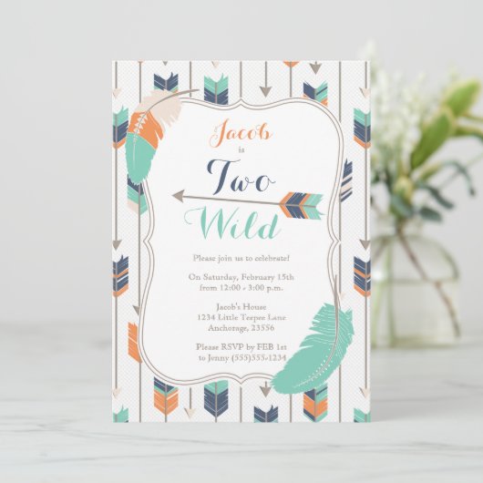 TWEE Wilde Tribal Pijlen Verjaardagsfeest Blauw Gr Kaart (Staand voorkant)