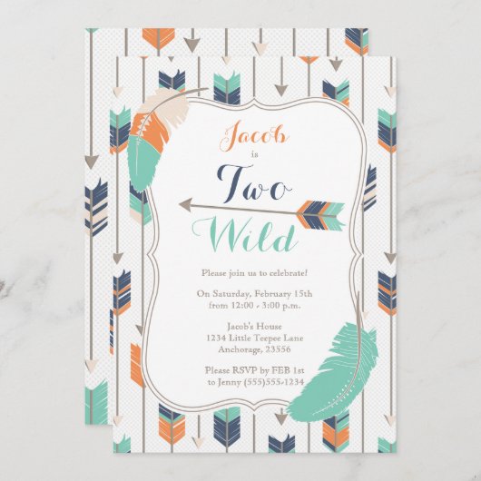 TWEE Wilde Tribal Pijlen Verjaardagsfeest Blauw Gr Kaart (Voorkant / Achterkant)