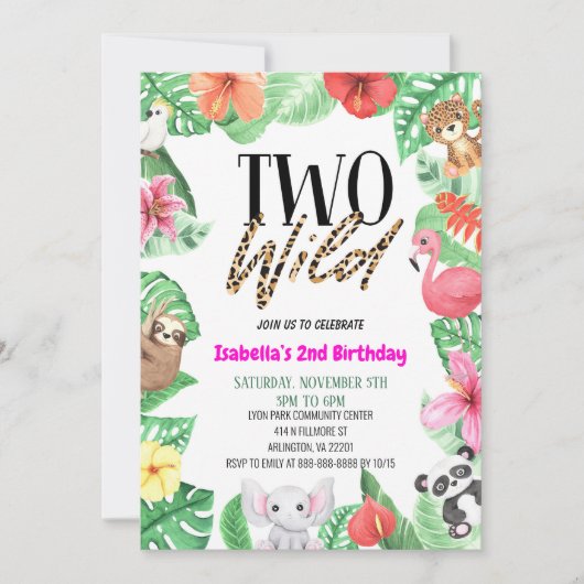 Twee Wilde Tropische Dierenpartij 2e verjaardag Kaart (Voorkant)