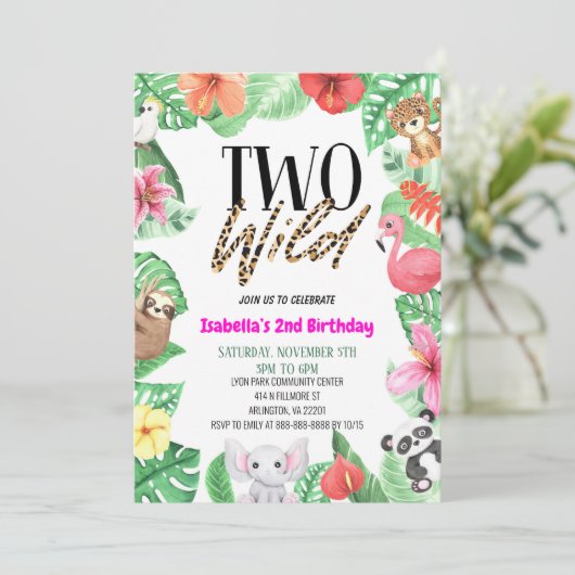 Twee Wilde Tropische Dierenpartij 2e verjaardag Kaart (Staand voorkant)