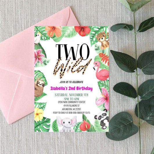 Twee Wilde Tropische Dierenpartij 2e verjaardag Kaart
