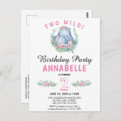 Twee wilde tropische olifantenroze dagen uitnodige briefkaart (Voorkant / Achterkant)