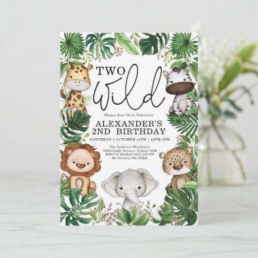 Twee wilde Tropische Safari Dieren 2e verjaardag J Kaart (Staand voorkant)