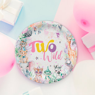 Twee wilde tropische safari dieren tweede verjaard papieren bordje