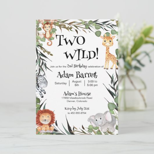 Twee wilde tweede verjaardag uitnodiging (Staand voorkant)