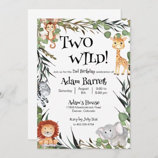 Twee wilde tweede verjaardag uitnodiging (Voorkant / Achterkant)