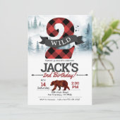 Twee Wilde uitnodigingen, Lumberjack 2e verjaardag Kaart (Staand voorkant)