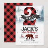 Twee Wilde uitnodigingen, Lumberjack 2e verjaardag Kaart (Voorkant / Achterkant)