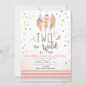 Twee Wilde Verjaardag Meisje Roze Goud 2e Boho Ver Kaart (Voorkant)