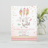 Twee Wilde Verjaardag Meisje Roze Goud 2e Boho Ver Kaart (Staand voorkant)